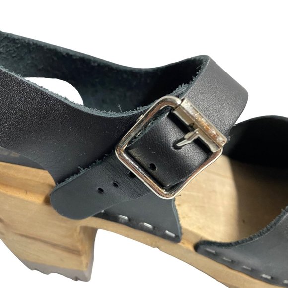 MIA "Sofia" Clog Platform Sandal Black Leather with Wood Heel - Picture 6 of 14